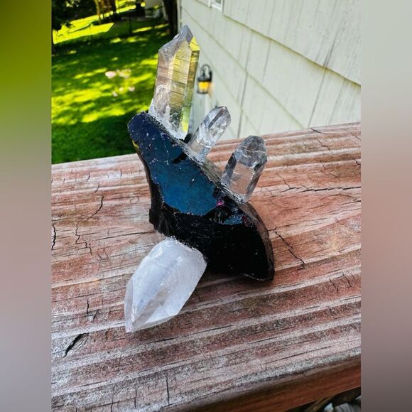 Crystal on purple slag glass.  Hand dug crystal by me!! One of a kind - Picture 1 of 2